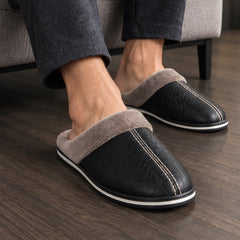 Walden Home Men's Leather Cushioned Slippers - Black - Shoes - Hendlys - Image 3