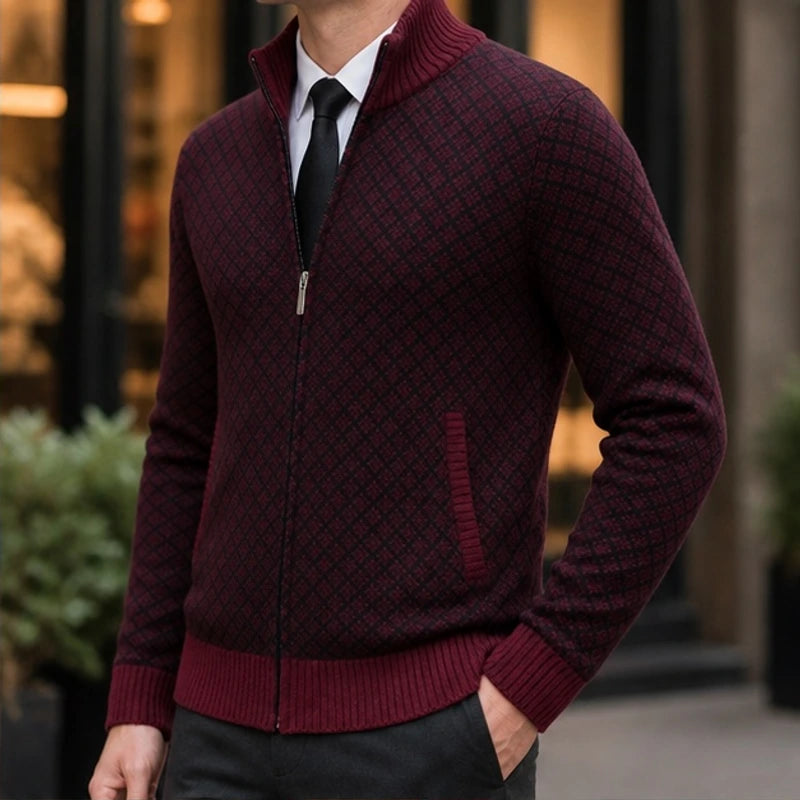 Westbury Zip Knit Sweater - Burgundy - Men's Clothing > Sweaters & Cardigans > Full-Zip Sweaters - Hendlys - Image 1
