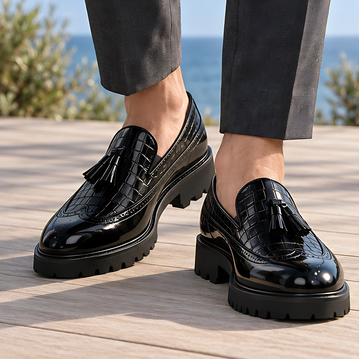 Wycombe Men's Croc-Embossed Tassel Loafers - Phantom Croc - Men's Footwear > Loafers > Tassel Loafers - Hendlys - Image 1