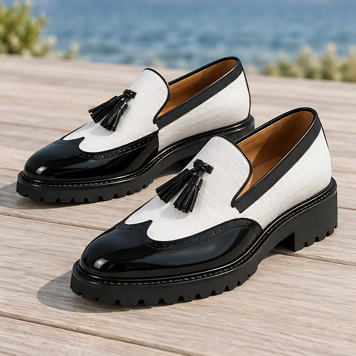 Wycombe Men's Croc-Embossed Tassel Loafers - Ivory Jet - Men's Footwear > Loafers > Tassel Loafers - Hendlys - Image 3