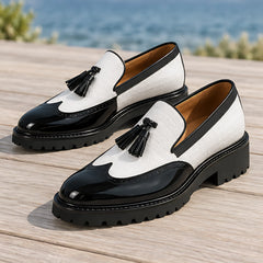 Wycombe Men's Croc-Embossed Tassel Loafers - Ivory Jet - Men's Footwear > Loafers > Tassel Loafers - Hendlys - Image 3