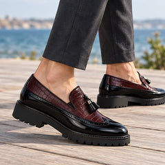 Wycombe Men's Croc-Embossed Tassel Loafers - Crimson Noir - Shoes - Hendlys - Image 2