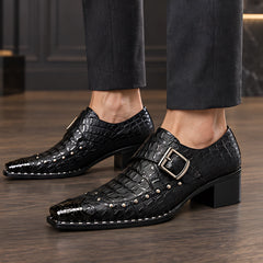 Wyndham Men's Croc-Embossed Monk Strap Shoes - Black - Shoes - Hendlys - Image 2