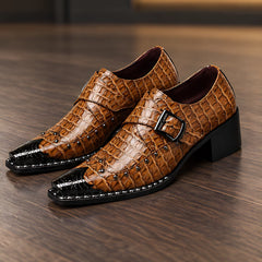 Wyndham Men's Croc-Embossed Monk Strap Shoes - Camel - male - Hendlys - Image 4