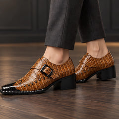 Wyndham Men's Croc-Embossed Monk Strap Shoes - Camel - Shoes - Hendlys - Image 2