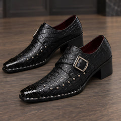 Wyndham Men's Croc-Embossed Monk Strap Shoes - Black - male - Hendlys - Image 4