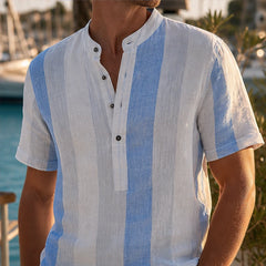 Santorina Striped Linen Henley Shirt - Blue - relaxed fit - Hendlys - Image 7