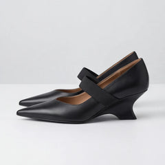 Marla Genuine Leather Heels - Black - wedge heels - Hendlys - Image 4