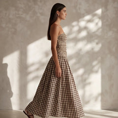 Grazania Strapless Dress - Brown Checkered - strapless dress - Hendlys - Image 3