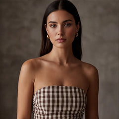 Grazania Strapless Dress - Brown Checkered - summer dress - Hendlys - Image 7