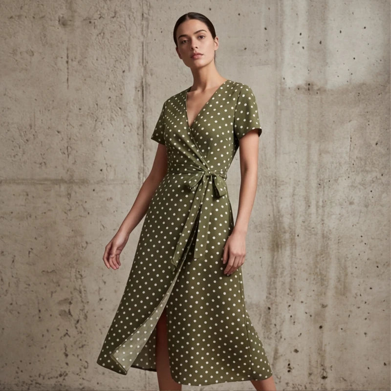 Santorini Maxi Polka Dot Dress - Green - women's dress - Hendlys - Image 2