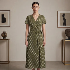 Santorini Maxi Polka Dot Dress - Green - women's dress - Hendlys - Image 1
