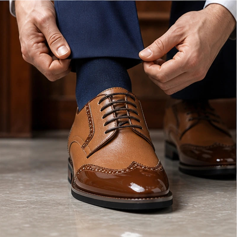 Belgrave Brogue Dress Shoe - Brown - leather shoes - Hendlys - Image 4