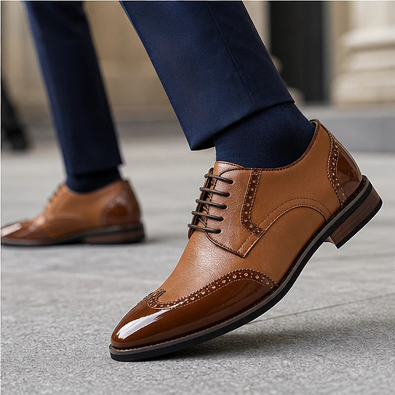 Belgrave Brogue Dress Shoe - Brown - patent leather - Hendlys - Image 5
