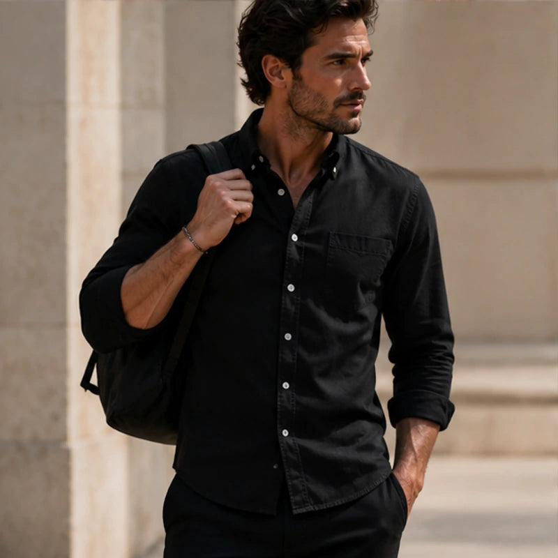 Henderson Cotton Oxford Shirt - Black - relaxed fit - Hendlys - Image 6