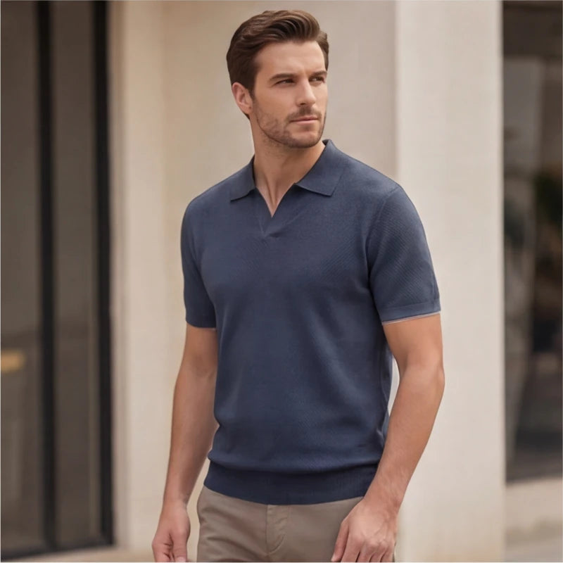 San Sebastian Knit Polo Shirt - Navy Blue - lightweight polo - Hendlys - Image 7